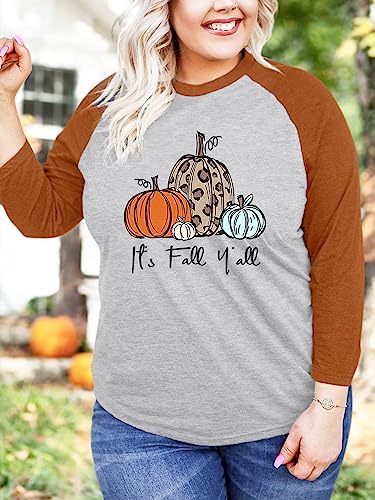 Plus Size Halloween Pumpkin Shirt Women 3/4 Sleeve Tops Its Fall Yall Print Tshirt Thanksgiving Gift2