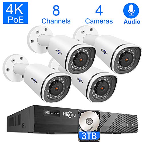 Hiseeu 4K PoE Security Camera System, 8CH 8MP Home Video Surveillance DVR Kit