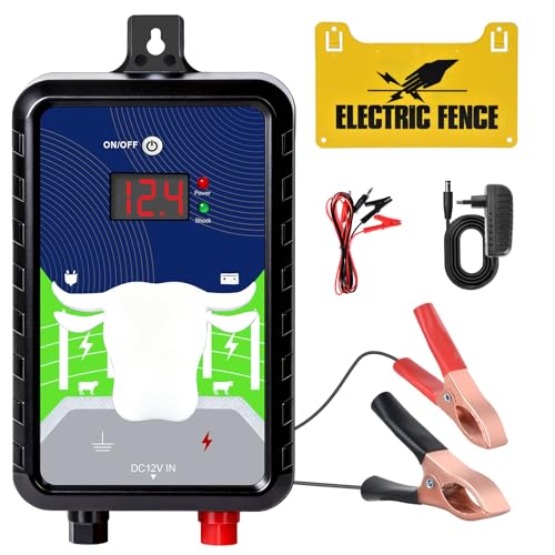 FarmNix Électrificateur de Clôture 12KV 4 Joules, 24KM Clôture électrique pour Ferme & Pâturage - Options Secteur/Batterie/Solaire, pour Vache, Cheval,...