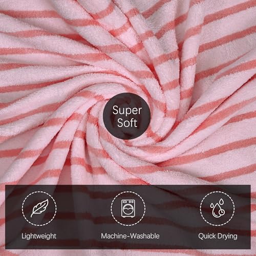 Image of Cortina Stripe Printed Towels for Bath (70 x 140 cm) 380 GSM Microfiber, Ultra Soft, Highly Absorbent & Quick Dry for Gym, Beach & Bathroom Towels for Men, Women & Kids (Pink Small Stripe)