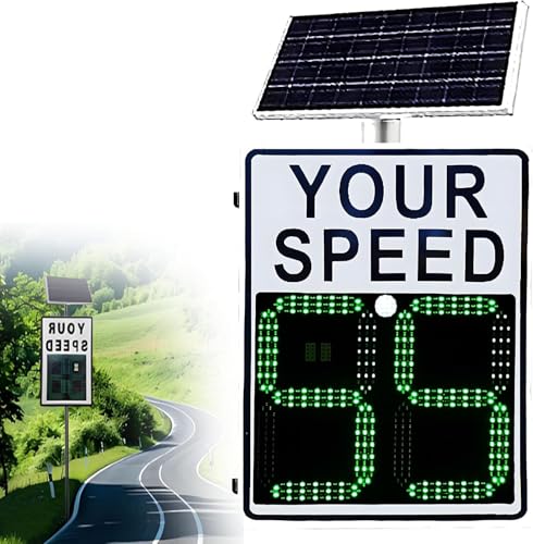 Señal de tráfico, señal de límite de Velocidad con energía Solar - LED Intermitente, detección inalámbrica de 244 Metros, Panel de Seguridad Vial de Aluminio Duradero y Resistente a la corro