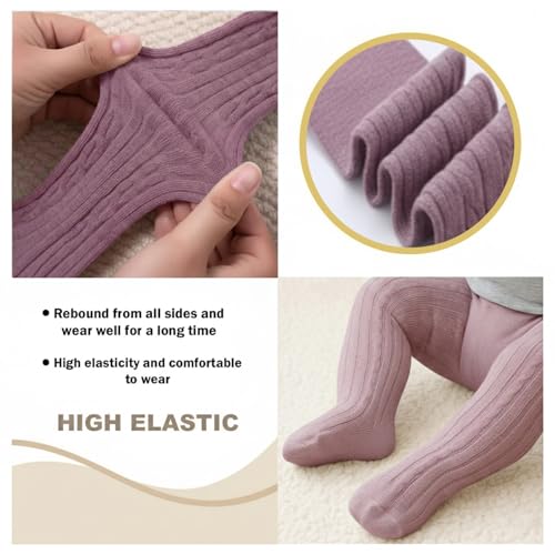 Image of SYGA Baby Tights For Girls Soft Cotton Infant Leggings Toddler Solid Knit Socks Newborn Warm Crochet Pants Stockings - Purple