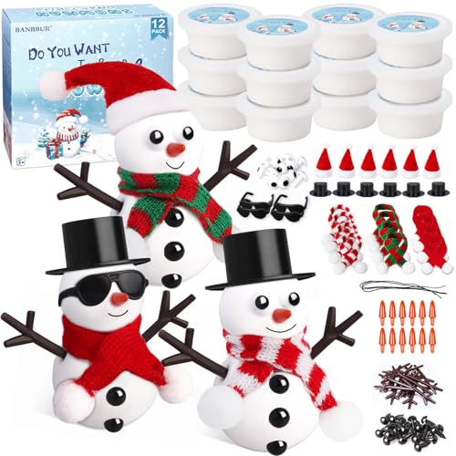 BANBBUR 12 Pack Christmas Stocking Stuffers for Kids,Christmas Crafts for Kids,Modeling Clay DIY Build a Snowman Crafts Kit Bulk Christmas Gifts Activities