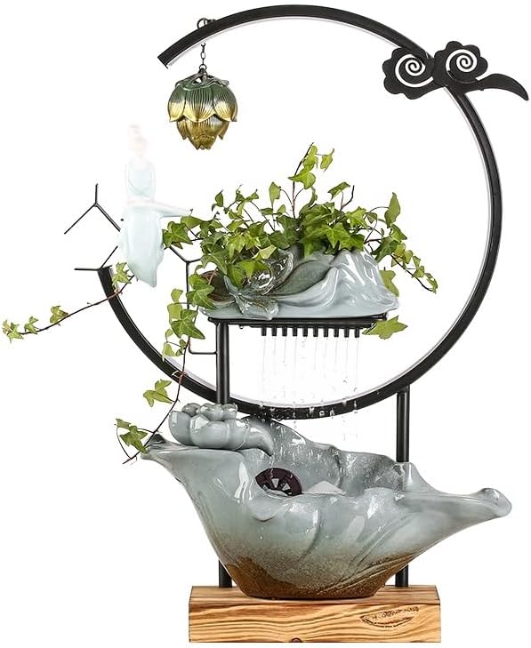 Small Indoor Fountains Tabletop Fountain Chinese Style Office Alpine Water Fountain Ornaments Living Room Fountain Landscape Humidifier Desktop Fountains for Home