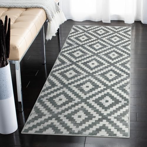 Lahome 2x5 Kitchen Runner Rugs Non Skid Washable, Black and White Hallway Runner Rug Non Slip Laundry Room Runner, Modern Moroccan Trellis Ultra-Thin Carpet Runner for Bedroom Bathroom Entry