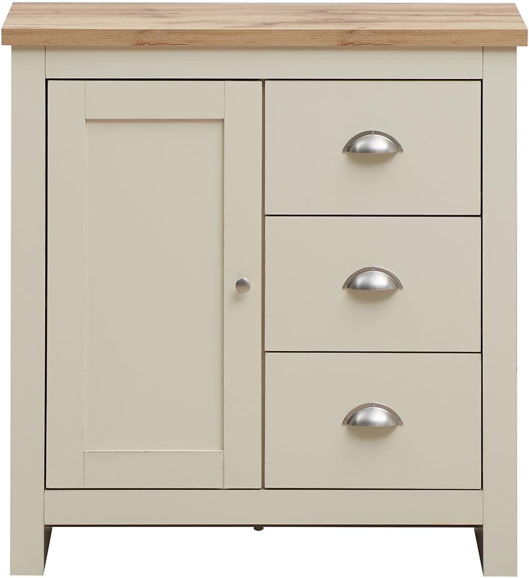 Timber Art Design UK Lisbon Sideboard 3 Drawers Storage Multi Unit Cabinet Cupboard Solid Wooden Sideboard - Cream Oak