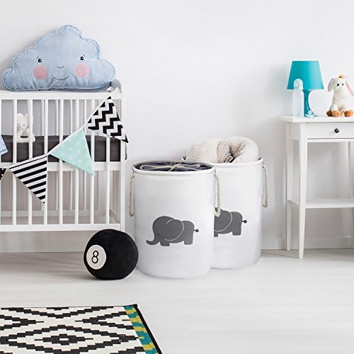 Laundry Basket,Elephant Basket Nursery,Storage Basket,Washing Basket,Decorative Jumbo Barrel Cotton Organizer Container/Toy Bin/Laundry Hamper,Collapsible&Dual Handles,40x52cm,Large with cover