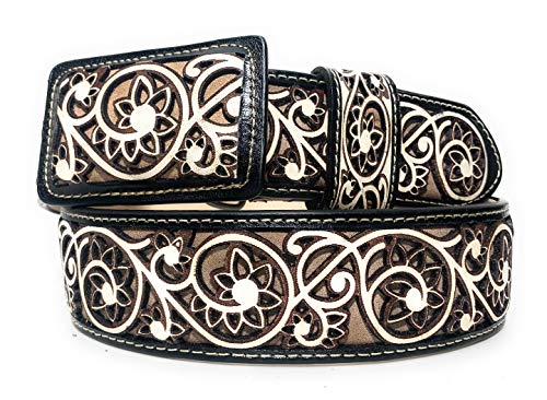 Men's Engraved Western Belt Cinto Charro Grabado Vaquero Leather Belt