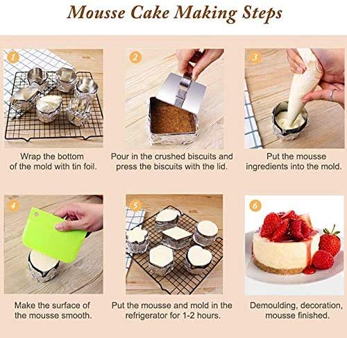 Round Cake Rings Cake Molds Set Of 8, Stainless Steel Mousse And Pastry Mini Baking Ring Mold, Food Rings Dessert Rings Set Including 8 Rings & 8 Food Presses,3.15"X1.57" #TOP6