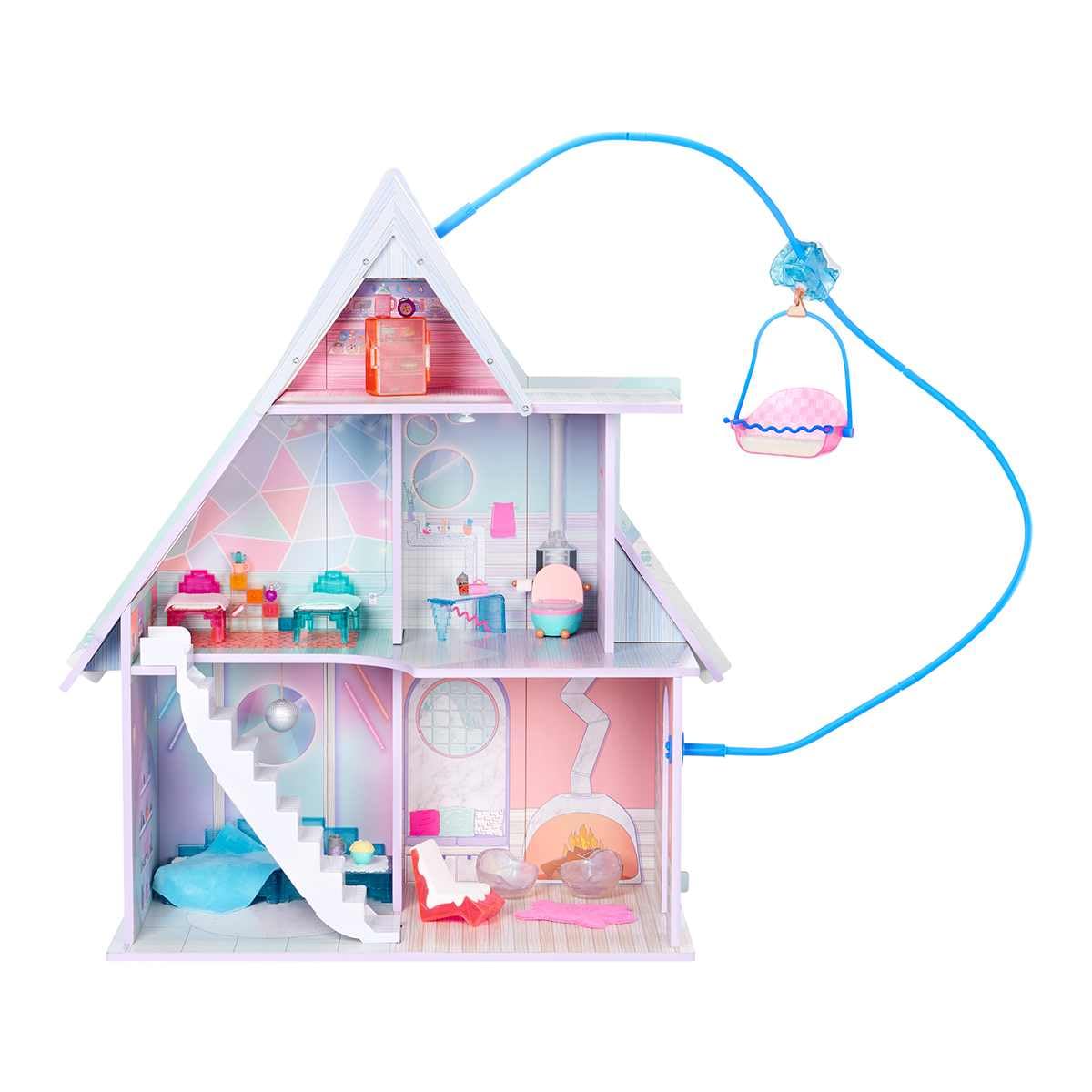L.O.L. Surprise! OMG Winter Cottage Spielset - Mehr als 45 Überraschungen - Spielhaus mit Skilift, Schlafzimmer, Badezimmer, Wohnzimmer, Küche, Verwandelbaren Möbeln und Mehr - Für Kinder ab 4 Jahren