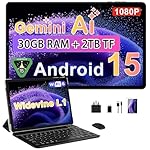 Biegedy 2026 Newest Tablet 10 Inch Android 15, Gemini AI, 30GB RAM + 2TB TF, 6000mAh,Octa-Core,Widevine L1,WiFi 6,5 MP + 8 MP,1280 * 800 Pixels,GMS,Bluetooth 5.0, Tablet with Keyboard and Mouse Black