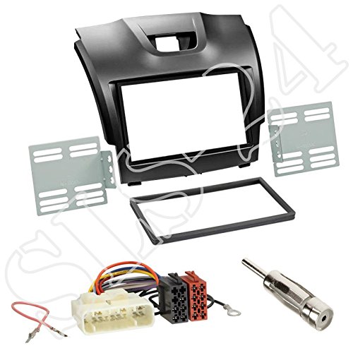Zestaw do zabudowy: Radio samochodowe podwójne DIN 2-DIN ramka radiowa uchwyt czarny + ISO kabel przyłączeniowy do radia adapter radiowy + adapter antenowy do Isuzu D-Max od 2012