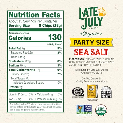 Image of Late July Sea Salt Organic Tortilla Chips, 14.75 Oz Bag (Pack of 2)