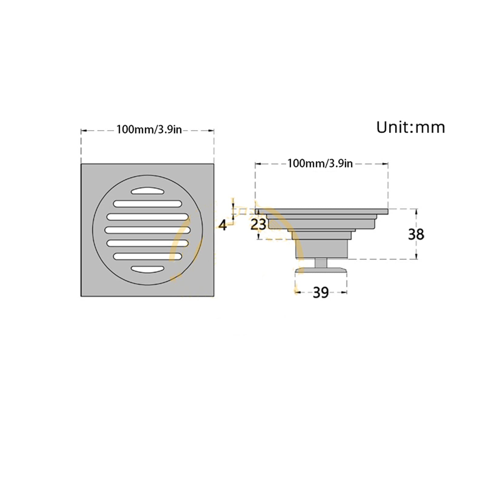 Tapones de Desagüe, Desagüe de ducha lineal cuadrado 4 pulgadas(Black)