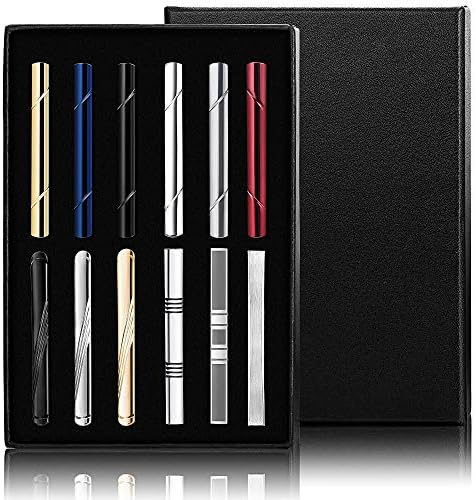 FUNRUN JEWELRY 12PCS Mens Tie Clips Set Black Tie Bar Clip for Regular Ties Necktie Wedding Business Clips with Gift Box