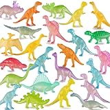 Yeonha Toys 96 Piece Glow in Dark Mini Dinosaur Toy Set(24 Style), Plastic Realistic Dino Figure, Luminous Noctilucent for Kid Birthday Party Favors Goody Bag Cake Toppers Pinata Easter Eggs Filler