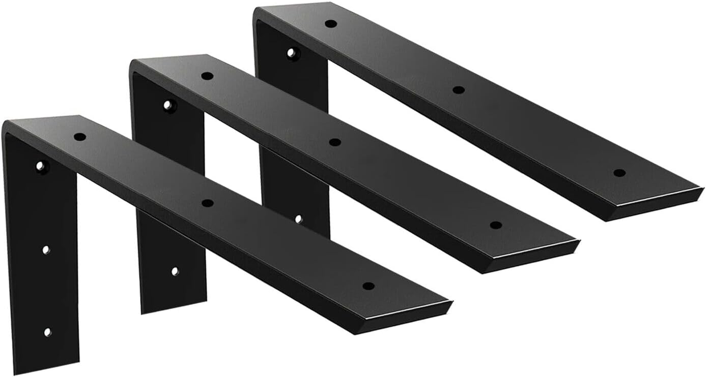 WINKER Countertop Support Bracket 3 Pack Heavy Duty 3/8" Thick Hidden L Shelf Bracket 18" x 8" x 2.5" Metal Corbels for Quartz/Granite/Wood/Concrete/Laminate Countertops, Black