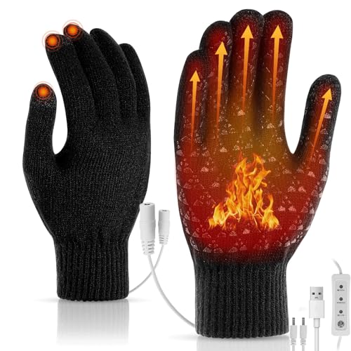 Guantes Calefactables USB, Guantes Térmicos para Hombres y Mujeres, Guantes de Punto Cálidos, Calefacción con Dedos Completos por USB con 3 Niveles de Temperatura