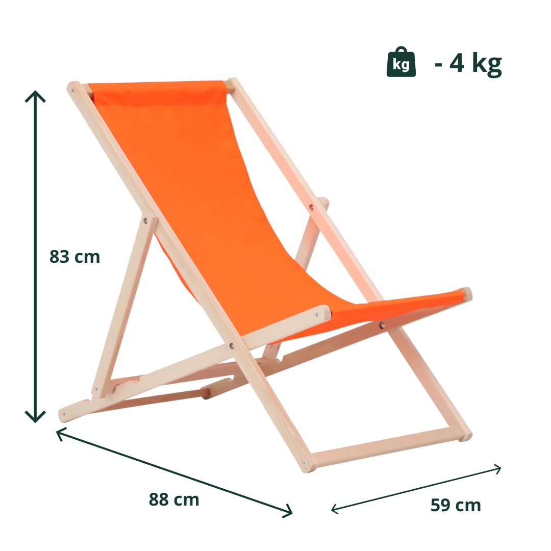 Tumbona de Madera Ajustable para Playa y Jardín Construcción Robusta y Sólida Material Práctico, sillas Plegables de Madera, Naranja