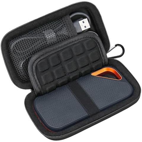 Lacdo Hard Carrying Case for SanDisk Extreme Pro/SanDisk Extreme Portable External SSD 500GB 1TB 2TB 4TB USB-C Solid State Drive EVA Shockproof Protective Storage Travel Bag, Black+Black Cover