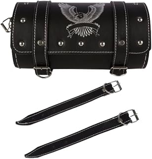 Gabachi International Motorcycle Saddle Bag, Faux Leather, Black, Round Barrel Style, Hawk Print, for Royal Enfield Bullet... Price In India
