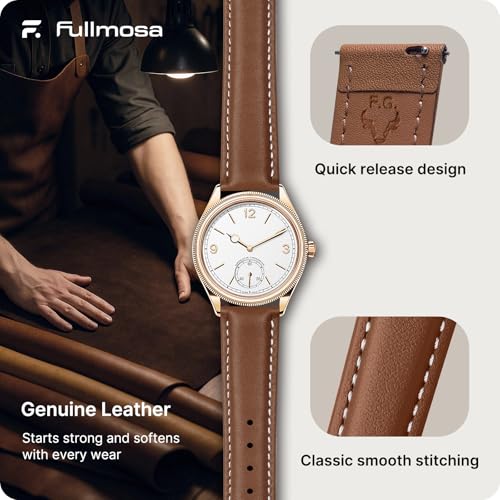 Image of Fullmosa 18mm Quick Release Leather Watch Band for Garmin | Traditional Smartwatch Replacement Strap for Garmin Venu 2S /3S /4(41mm) Women Men Formal Daily, Brown&Rosegold Buckle