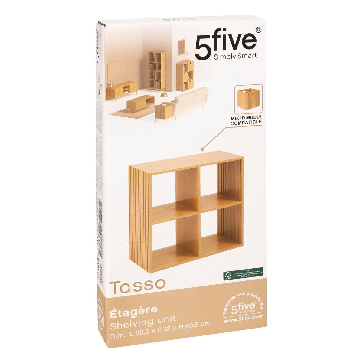 5five - Estantería Tasso de 4 compartimentos - Efecto madera natural - Forma cúbica - Almacenamiento práctico y práctico - Salón, oficina, dormitorio