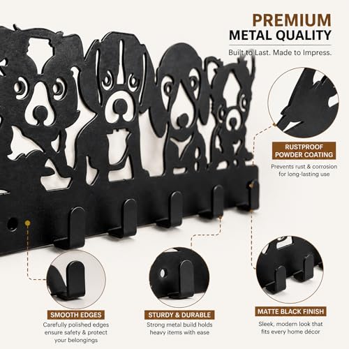 Image of Metal Key Holder for Home Decor, Dog Design Key Holder Wall Mount with 6 Hooks, Matte Black Keychain Holder for Wall, Home Key Holder for Wall & Car Keys, Entrance Decor | Cat Design, Includes Mounting Screws, For Home Use, 6 Hook Hanger, Metal Construction