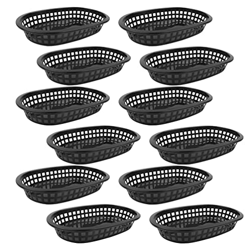Angoily Fast- Food- Körbe- 12 Stück Schwarzbrotkörbe zum Servieren- 9In Wiederverwendbarer Ovaler Lebensmittelkörbe Hot Dog Tabletts für Deli- Servieren Hühnchen Burgers Sandwiches Pommes Cover