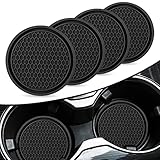 4 PCS Car Cup Holder Coaster, Universal Auto Anti Slip Cup Holder Insert Coaster, 2.75 inch Anti Slip Silicone Car Coaster, Car Interior Accessories, Honeycomb Waterproof Fixed Tea Coaster(Black)
