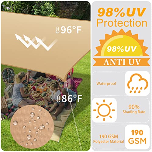 10' X 10' Rectangle Sun Shade Sail Outdoor, 98% Uv Block Shade Canopy Tarps Waterproof 190Gsm Polyester Sunshade For Patio Garden Backyard Deck Carpor, Sand #TOP1