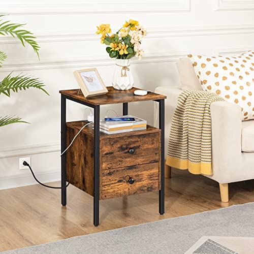 Hoobro End Table With Charging Station, Bedside Table With 2 Drawer & Usb Ports & Power Outlets, Nightstand For Small Spaces, Stable And Sturdy, For Living Room, Bedroom, Rustic Brown Bf431Bz01G2 #TOP5