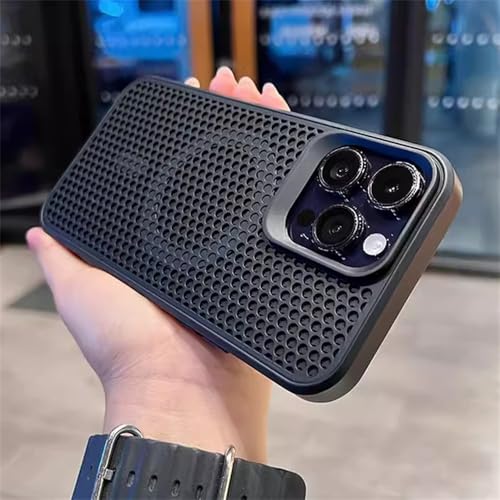 Étui de chargement sans fil magnétique en maille pour iPhone 14 Pro Max noir respirant