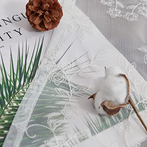 Topick White Sheer Valances For Windows Kitchen Curtains Embroidered Floral Tulle Valance For Living Room Bathroom Country Scalloped Voile Mesh Window Drapes Off-White Rod Pocket 16 Inch One Panel #TOP5