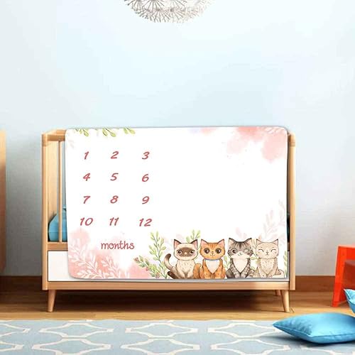 Miniatura 3 de BTXTLY18 - Manta mensual de hitos para niñas, manta de crecimiento de bebés con dibujos animados de animales de dibujos animados rosa primavera,