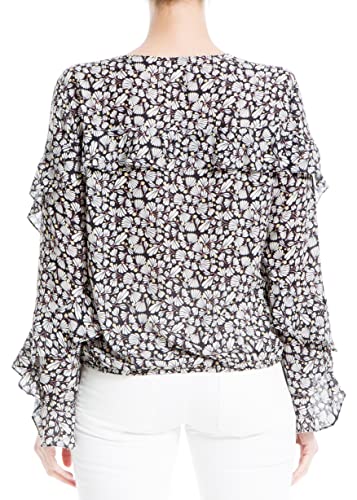 Max Studio Women's Crepe Long Sleeve Faux Wrap Blouse, Black/Clay Small Wild Bud, Extra Large #TOP2