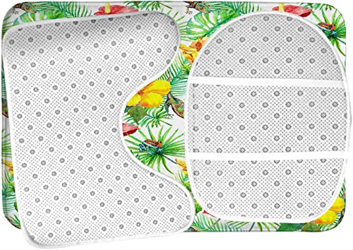 Badezimmerteppich-Set, 3-teilig, Toucan Gecko, Tropische Blätter und exotische Blumen, waschbare Badeteppiche, rutschfest, mit Rückenpolster, Konturteppich und Toilettendeckelbezug – Bild 6
