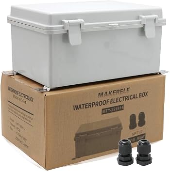 MAKERELE Waterproof Electronic DIY Projects Cable Enclosure Outdoor With Wall Bracket 11.4"7.5"5.5" 290190140mm IP65 Outside ABS Plastic Electrical Box With 2 NPT 1/2 Glands