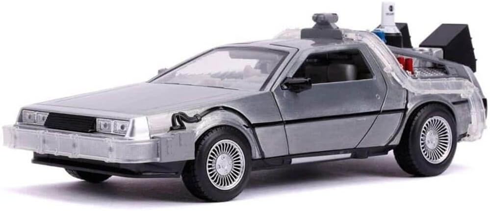 Jada 31468 Back to the Future 2 Lighted Time Machine 1:24 Scale Diecast Collectible Car Brushed Metal Flying Version
