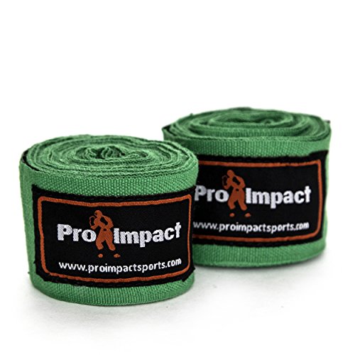 Cintas protectoras de manos Pro Impact para boxeo y MMA, estilo mexicano, 4,57 m, 1 par, color negro u0085 (verde)