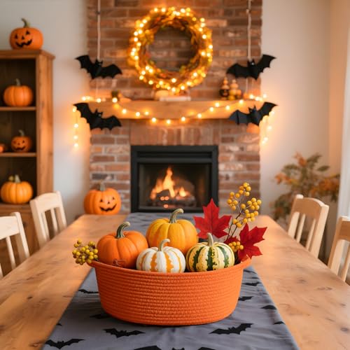 Image of Goodpick Woven Rope Halloween Basket for Gifts Empty, 12 inch x 8 inch x 5 inch, Orange