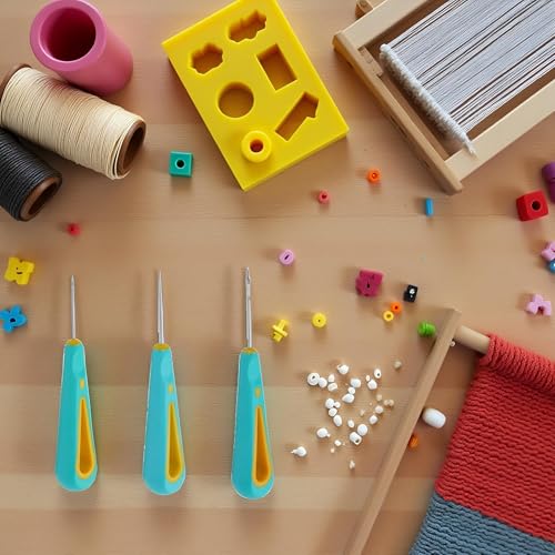 Image of Jizlan 3Pcs Green Round Hole Cone Hand Drills Punch Needles for DIY Silicone Mould Making, Candle Wick Punching, Rug Punching