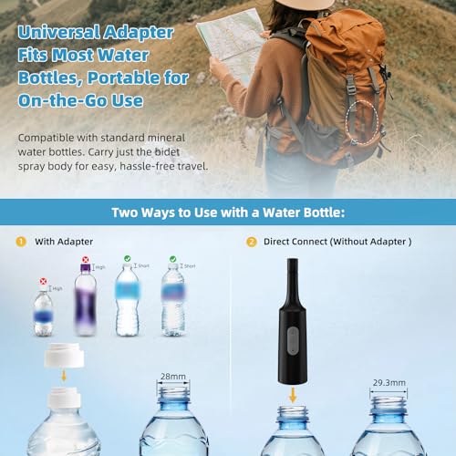 Image of Hibbent Portable Bidet for Travel, High Pressure Electric Handheld Bidet Sprayer, 350-550ML Expandable Bottle for Personal Hygiene, USB-C Rechargeable Waterproof, Travel Sprayer for Women & Men, Black