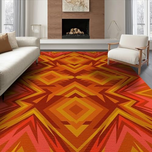 ODIKA 8'x10' Washable Flatwoven Rug, Burnt Orange Geometric Geometric Stain Resistant Extra Large Carpet Non-Slip Chair-Friendly Mat for Dining Room, Large Office, Lounge | Ref:2001422