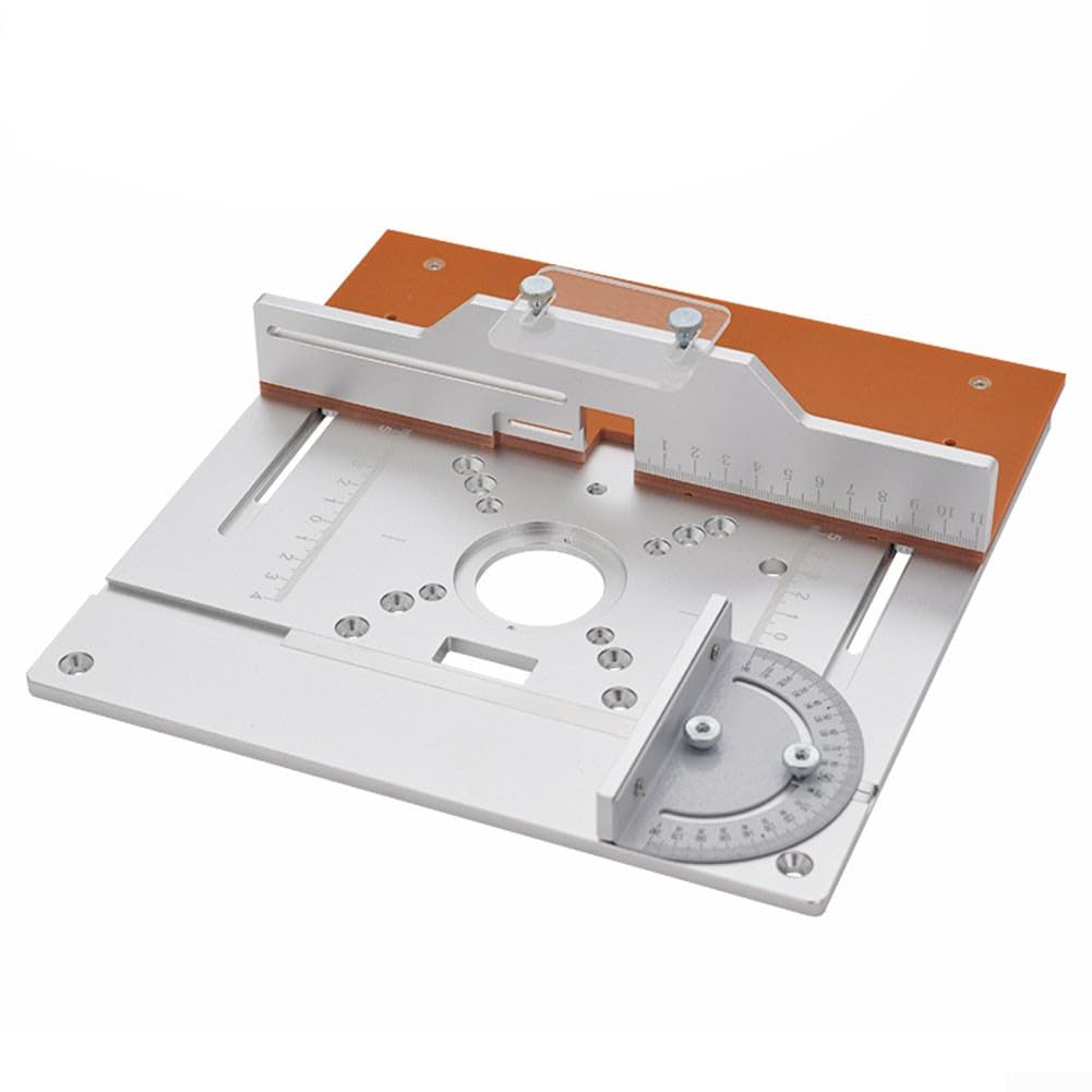 Piastra di inserimento per fresatrice, piastra in alluminio per lavorazione del legno, tavola ribaltabile per macchina da taglio, piastra per inserto per fresatura del legno, con calibro per mitra