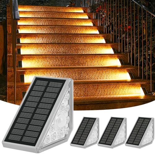 Zoelele Solarlampen Außen mit Bewegungsmelder 4er Set, Solar Treppenbeleuchtung Warmweiß (3000K), 1200mAh Akku, IP65 Wasserdicht LED Solarleuchten für Garten, Treppe, Terrasse und Gehweg