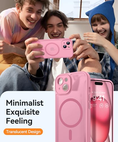 Image of CANSHN Magnetic for iPhone 15 Plus Case, Upgraded [Full Camera Protection] [Compatible with Magsafe] [Translucent Matte] Shockproof Protective Phone Case for iPhone 15 Plus 6.7 inch - Pink