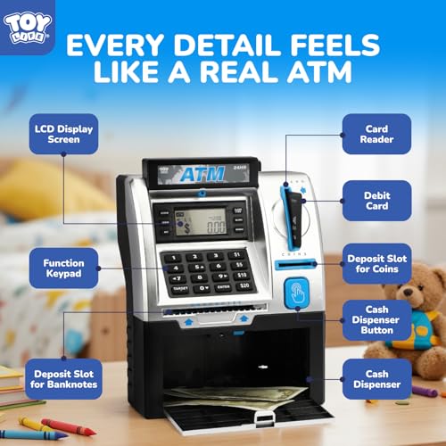 Image of TOY Life Black Kids ATM Piggy Bank, Money Counter, Ages 5-10