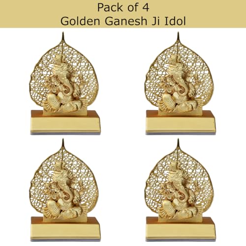 Image of Saugat Traders Diwali Corporate Gift for Clients - Pack of 4 Metal Golden Ganesh Idol for Employees, Office Staff, Family, Colleagues - New Year Housewarming Spiritual Return Gifts