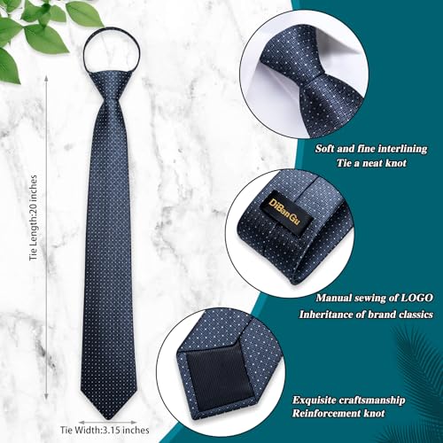 Image of DiBanGu Mens Zipper Tie Silk Pre-Tied Necktie with Gift Box | Jacquard Woven,Paisley Solid Plaid Pattern,6PCS with Pocket Square,Cufflinks and Lapel Pin,for Wedding Party Formal Business